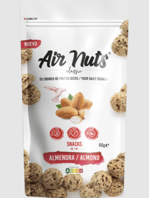 Air Nuts Migdolų riešutų užkandis be glitimo, aliejaus, pridėtinio cukraus ir riebalų, (veganiškas), 60g.