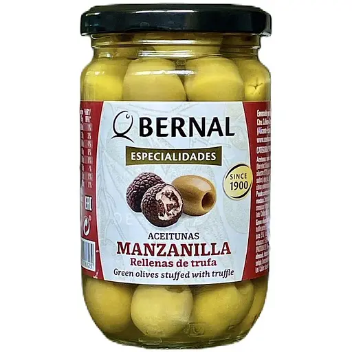 Alyvuogės įdarytos juodaisiais trumais, 300g.