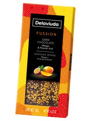 Tamsusis šokoladas su pasifloromis ir mangais, 120g.