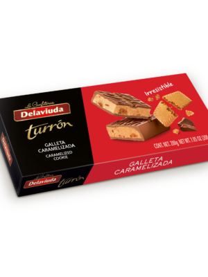 Pieninio šokolado ir karamelizuoto sausainio turronas 200g.