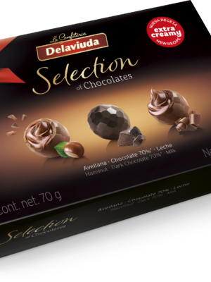 Asorti šokoladiniai saldainiai: pieniški, juodieji ir su lazdynų riešutais 70g.