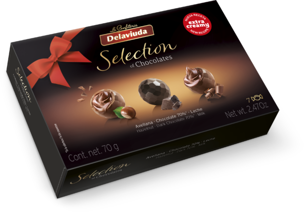 Asorti šokoladiniai saldainiai: pieniški, juodieji ir su lazdynų riešutais 70g.