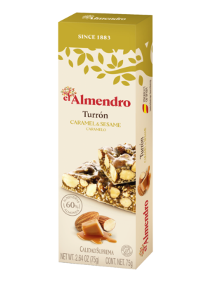 Migdolų ir karamelės turronas su sezamo sėklomis 75g.