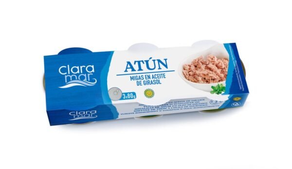 "Claramar" skulkintas tunas saulėgrąžų aliejuje 3*80g.